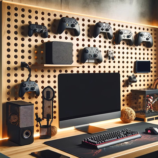 木工小舅 电竞房黑色洞洞板置物架 游戏房墙面装饰手柄键盘收纳