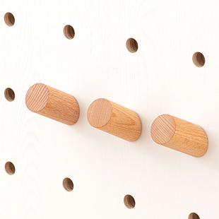 木工小舅 15mm洞洞板配件实木斜口挂钩 榉木色专用圆孔固定置物X