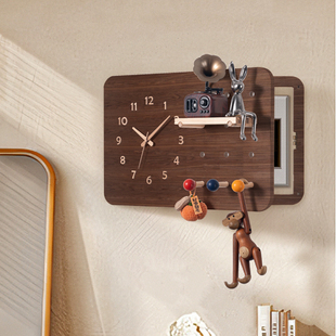 木工小舅 钟表电表箱洞洞板黑胡桃色 遮挡强电箱盖板挂衣钩装饰画