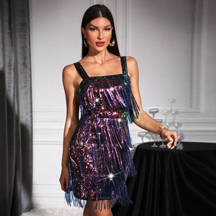 霉霉演唱会bulingbuling亮片流苏连衣裙闪亮吊带裙子银金色舞台装