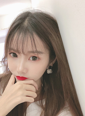 S925银针耳环女韩国气质个性2019新款仙韩式镶钻方块简约上班耳钉