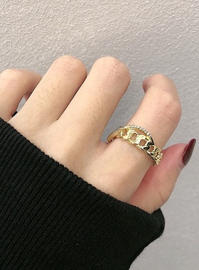 高级金色镂空设计感戒指女ins网红个性蹦迪时尚单品冷淡风食指戒