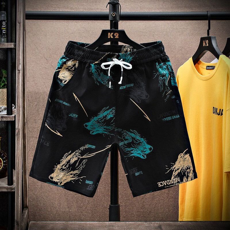 夏季沙滩男士短裤外穿潮流宽松冰丝5五分裤夏天薄款速干大花裤衩