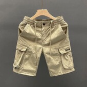 余文乐复古潮牌宽松休闲水洗五分裤 男 中裤 重磅纯棉大口袋工装 短裤