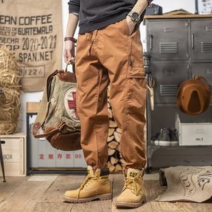 裤 工装 宽松大码 秋季 美式 纯棉束脚哈伦休闲裤 潮牌复古机能拼接男士