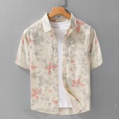 轻奢休闲宽松百搭男士 日系潮流印花短袖 衬衣 2025新款 时尚 衬衫 夏季