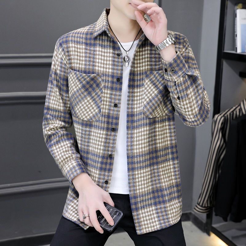 潮牌翻领秋冬宽松潮夹克毛呢