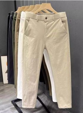夏季薄款纯棉直筒休闲裤男九分裤微锥潮版宽松男裤9分浅卡其裤子