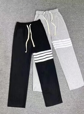 四条杠灰色卫裤男春秋季直筒运动裤潮牌痞帅重磅精神小伙休闲棉裤