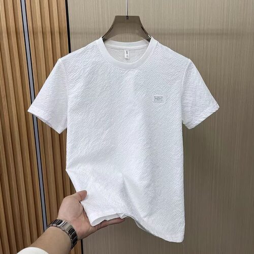 短袖+冰丝+圆领+刺绣+男士+百搭