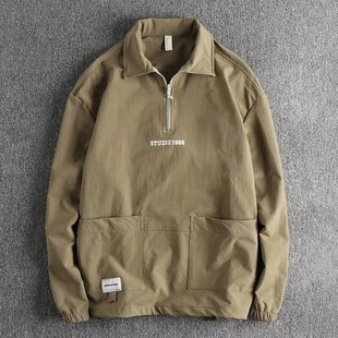 速干冲锋衣工装 复古半拉链Polo领宽松潮牌男士 套头防晒衣 美式 夏季