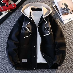 牛仔外套男秋季新款潮牌帅气连帽夹克宽松潮流青少年学生休闲上衣
