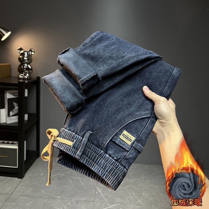 冬季高端加绒加厚松紧腰牛仔裤男款弹力宽松直筒休闲裤子保暖男裤,男装,牛仔裤,淘宝优惠券,粉丝福利购,淘宝优惠卷