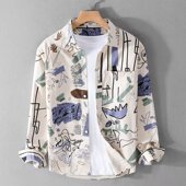 衫 涂鸦潮流穿搭印花衬衫 秋装 上衣休闲宽松设计感长袖 纯棉时尚 男士
