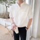 男士 男装 立领亚麻五分袖 男韩版 夏季 上衣服寸衫 衬衫 休闲轻熟风短袖