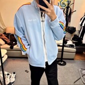 运动宽松外套 高街薄款 网红轻奢彩虹条纹休闲防晒夹克男女夏季 美式