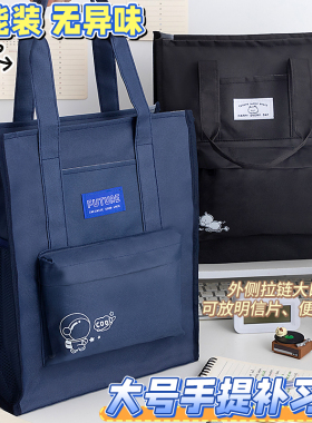 学生补习袋帆布手提袋大容量补课包男生女孩小学生拎书袋考试专用作业文件袋高颜值儿童学习书包补课袋手提包