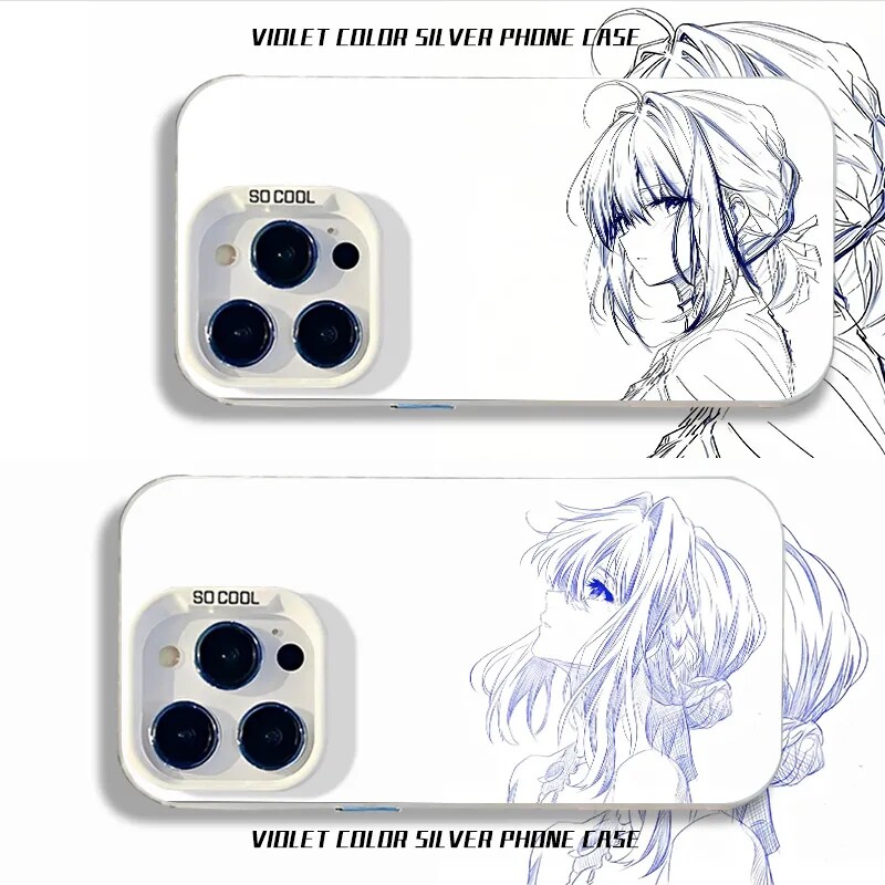 适用苹果17手机壳iPhone16e薇尔莉特15/14pro镭射彩银13/12mini二次元11线稿少女xs/xr动漫MAX6/7/8PLUS套se4