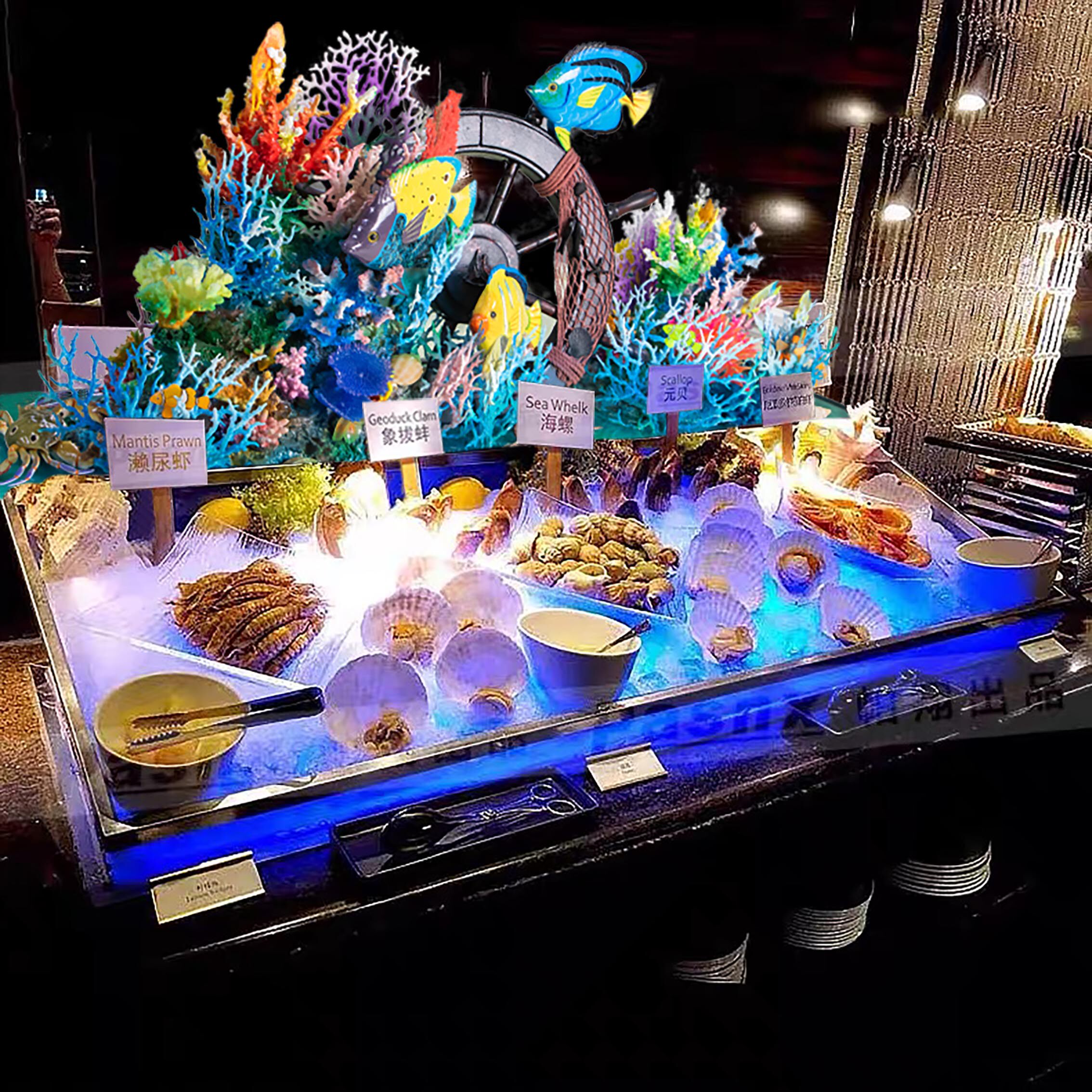 新中式酒店餐桌自助餐台装饰摆件创意咖啡厅西餐厅宴会桌海鲜台