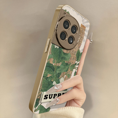 花枝书法适用一加13手机壳1加12新款11创意ace5个性3pro网红高级感ace2v男女电镀防摔镜头小羊皮支架保护套