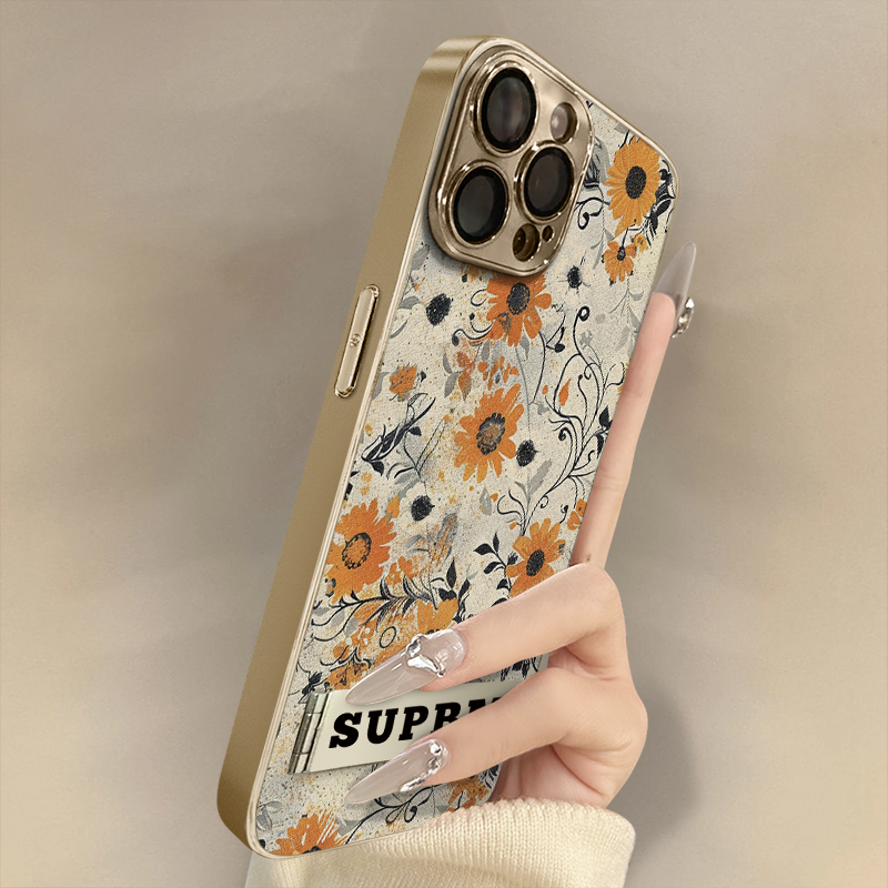 浙皇适用于苹果17手机壳iPhone16promax高级15plus网红14新款13复古12女11电镀7羊皮xs全包8防摔支架xr向日葵