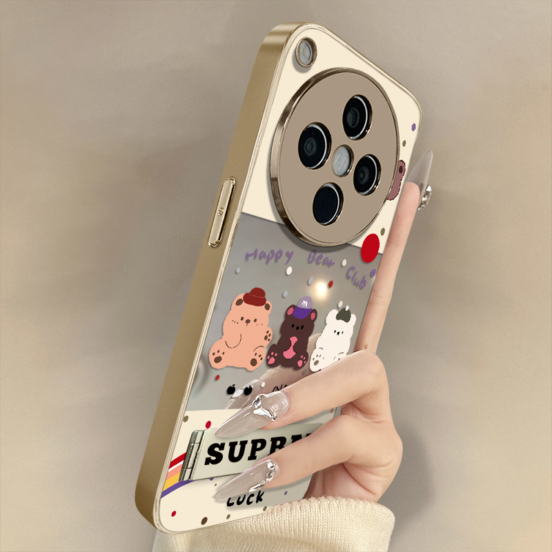 浙皇适用于oppofindx8手机壳x7ultra新款x6pro高级感x5网红a97爆款a93s支架a72男女a57电镀防摔镜面小熊相框