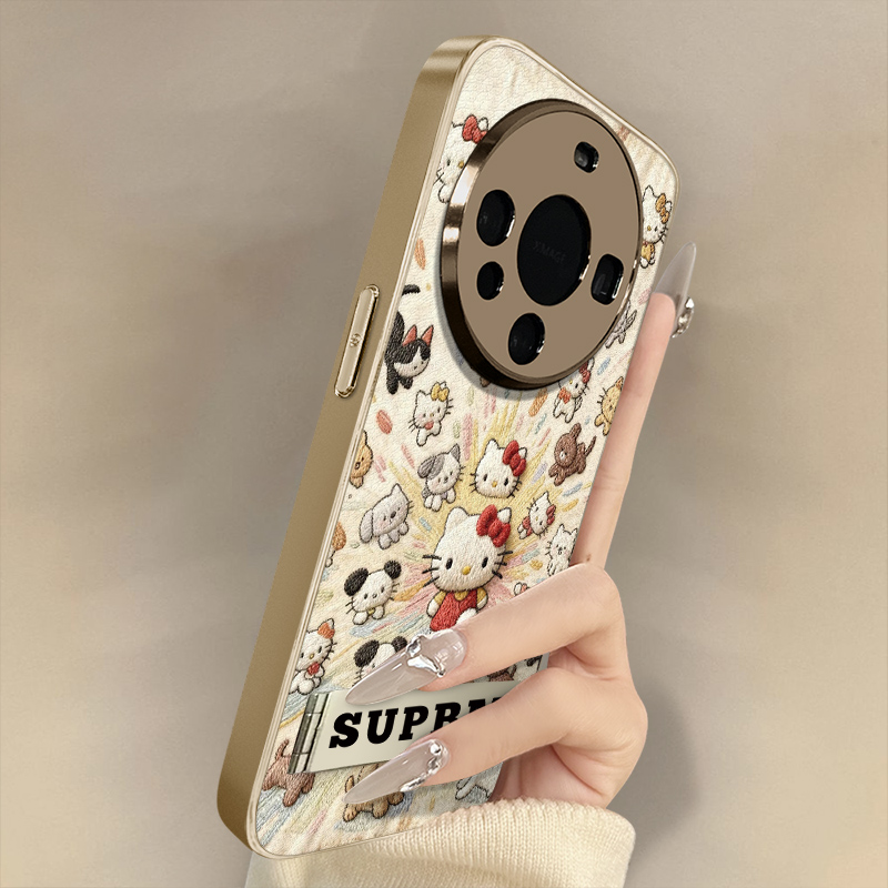 猫狗凯蒂适用于华为mate70手机壳mate60pro新款50e卡通40网红mate30pro可爱女高级支架全包防摔小羊皮保护套