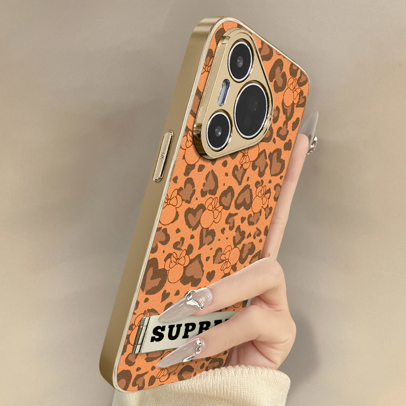 豹纹米奇适用于华为pura80手机壳新款70ultra卡通p60网红p50e可爱p40女p30pro高级支架全包防摔小羊皮保护套