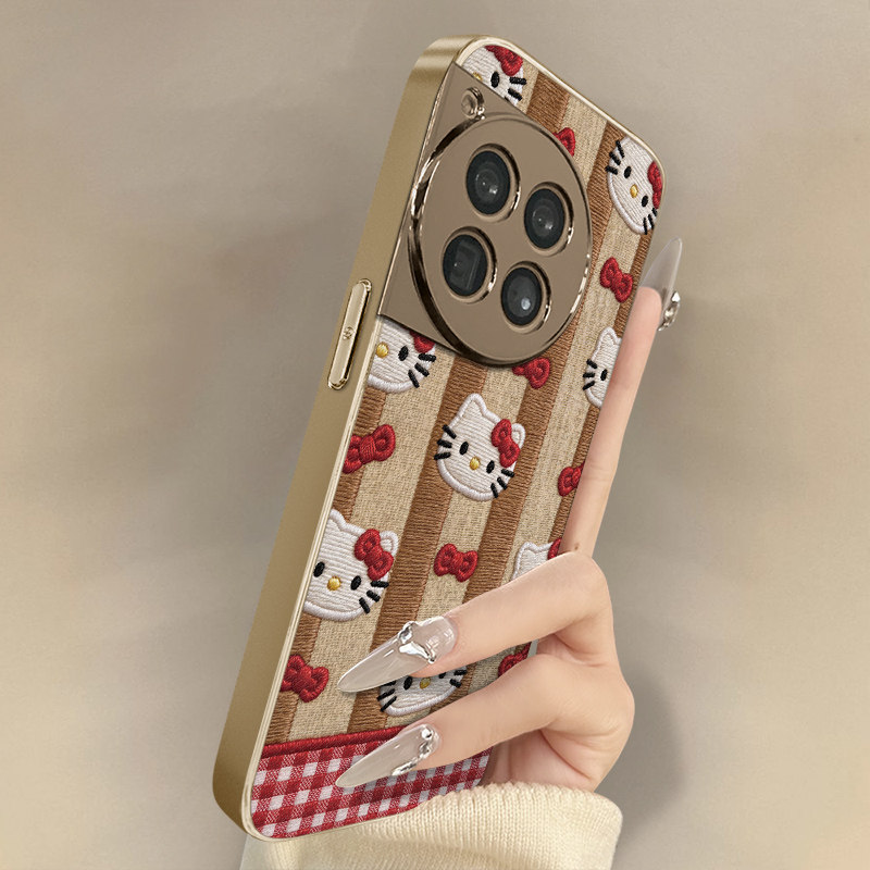 条纹kt猫适用于一加15手机壳一加13t新款13卡通12可爱小羊皮11网红Ace6好看ace5ultra男女3pro高级2v防摔支架