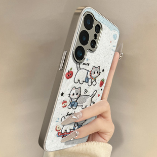 滑板小猫适用于三星galaxys25手机壳s24ultra新款 s23ultra卡通22网红s24可爱女高级支架全包防摔小羊皮保护套