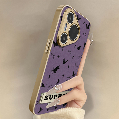 浙皇适用华为Pura70Pro+手机壳70Ultra高级网红P60Art新款P50E可爱女P40电镀小羊皮P30全包防摔支架蝴蝶剪影