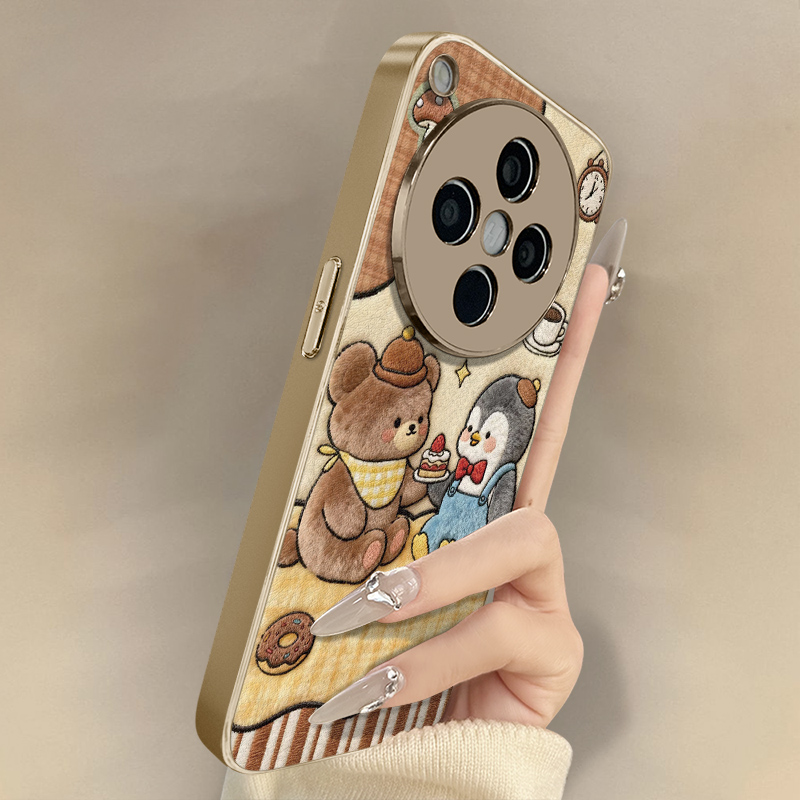 小熊企鹅适用于OPPOFindX9手机壳x7ultra新款findx8卡通x6网红x5可爱女a97高级a93s支架全包防摔小羊皮保护套