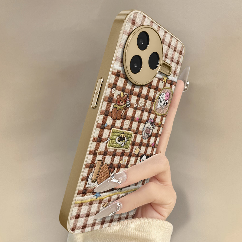 格纹小狗小熊适用于红米k90手机壳k80新款k70e卡通60ultra网红note15可爱14高级13支架12pro全包小羊皮保护套