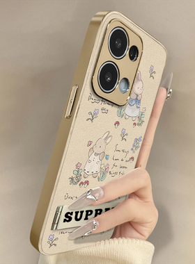 浙皇适用于opporeno13手机壳reno12pro新款11pro小羊皮10高级感9电镀8防摔7pro支架创意5可爱女6pro花丛兔子