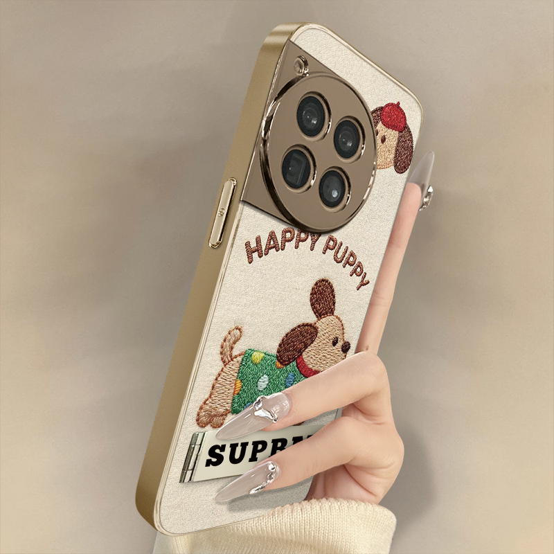 波点小狗适用于一加15手机壳1加13T新款12卡通11网红ace6可爱ace5pro女ace3高级2支架全包防摔小羊皮保护套