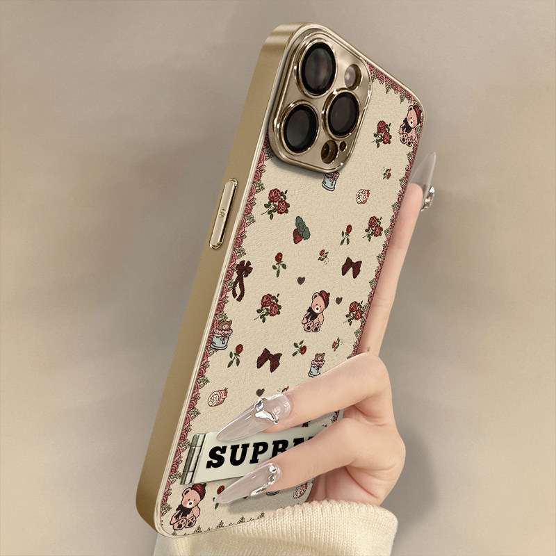 浙皇适用苹果17手机壳iPhone16高级15plus网红14promax新款13可爱12女11电镀小羊皮8全包防摔支架Air玫瑰小熊