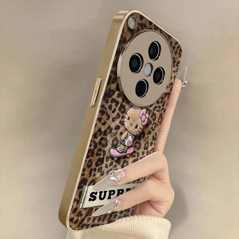 豹纹滑板kt猫适用于OPPOFindX9手机壳x7ultra新款findx8卡通x6网红x5可爱女a97高级a93s支架全包小羊皮保护套