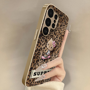 豹纹滑板kt猫适用于三星galaxys25手机壳s24ultra新款 s23ultra卡通22网红s24可爱女高级支架全包小羊皮保护套
