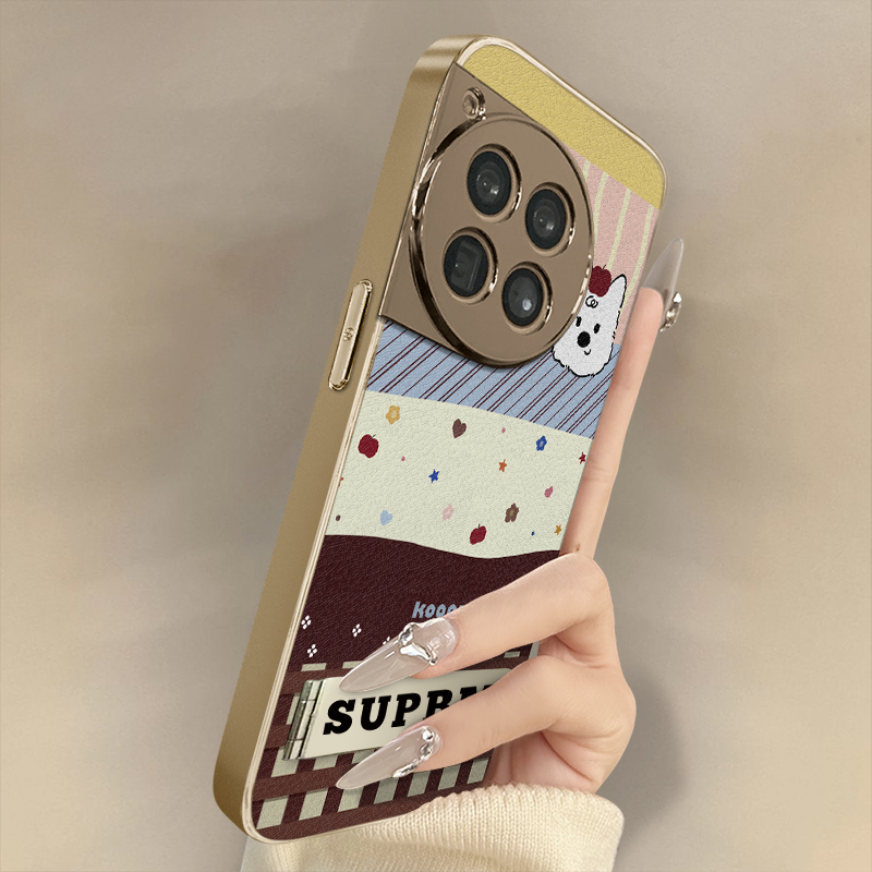 拼接格子适用于一加15手机壳1加13T新款12卡通11网红ace6可爱ace5pro女ace3高级2支架全包防摔小羊皮保护套