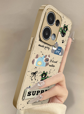 浙皇适用于opporeno14手机壳13pro新款12pro硅胶11全包10防摔8支架7pro网红9电镀5小羊皮男女可爱6泼墨猫咪