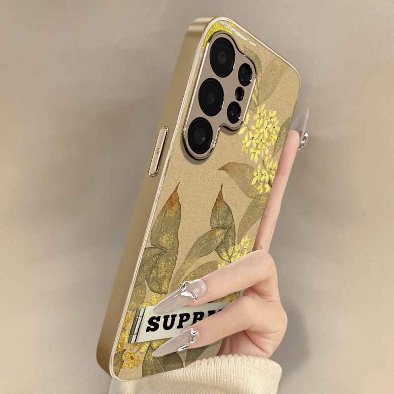 浙皇适用于三星galaxys25手机壳s24ultra新款s23ultra艺术s22国风男女高级支架全包防摔小羊皮s24金色桂花