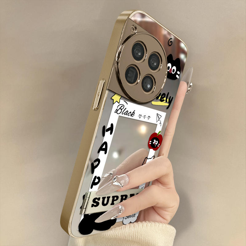 浙皇适用于一加13手机壳1加13T创意12可爱11新款3pro可爱ace5pro女款补妆镜面防摔支架女款高级ace2v黑猫相框