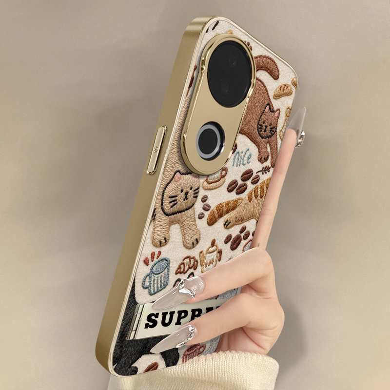 咖啡猫咪适用于vivos30手机壳s20pro新款s18e卡通s17t网红15可爱s19女s16高级12支架s10全包防摔小羊皮保护套