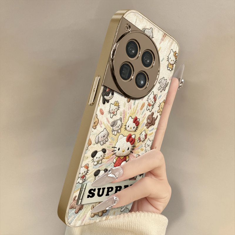 猫狗凯蒂适用于一加15手机壳1加13T新款12卡通11网红ace5pro可爱ace3pro女ace2高级支架全包防摔小羊皮保护套