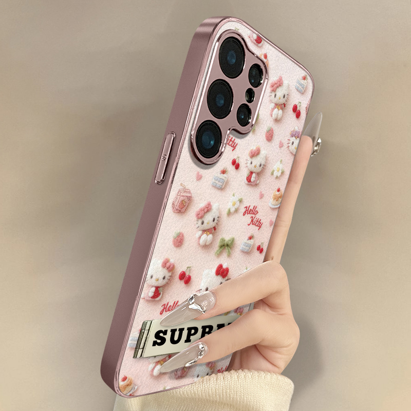 蛋糕kt猫适用于三星galaxys25手机壳s24ultra新款s23ultra卡通22网红s24可爱女高级支架全包防摔小羊皮保护套