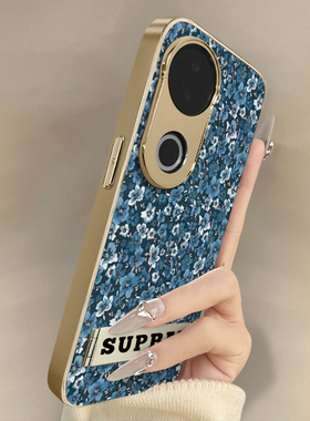 浙皇适用vivoS20Pro手机壳S19高级网红S18eS17t新款S16可爱女S15Pro电镀S12小羊皮S10全包防摔支架墨蓝花卉