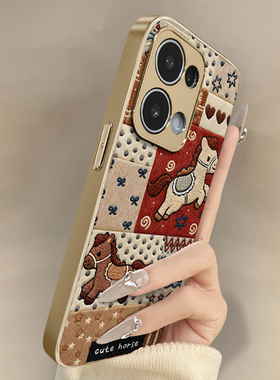 可爱小马适用于opporeno15手机壳15pro新年款14pro马年13turbopro本命年小羊皮12防摔11红色10男女支架a6高级