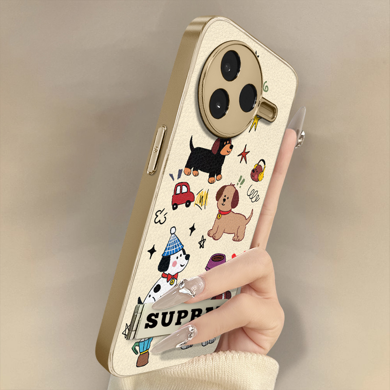 微笑小狗适用于红米k90手机壳k80新款k70e卡通60ultra网红note15可爱14高级13支架12pro全包防摔小羊皮保护套