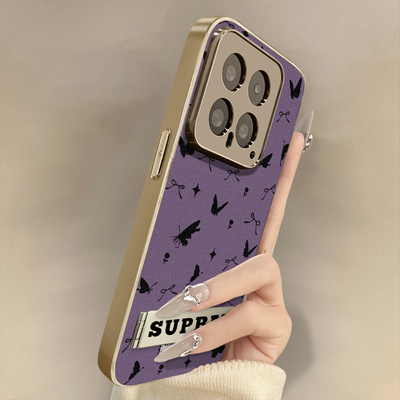 浙皇适用小米15Pro手机壳14ultra高级13pro网红1212sUltra新款可爱11女电镀小羊皮MIX4全包防摔支架蝴蝶剪影