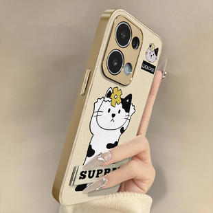 浙皇适用于opporeno14手机壳13pro新款12pro高级感11可爱10少女8创意7pro防摔9支架5小羊皮网红6pro举手猫咪
